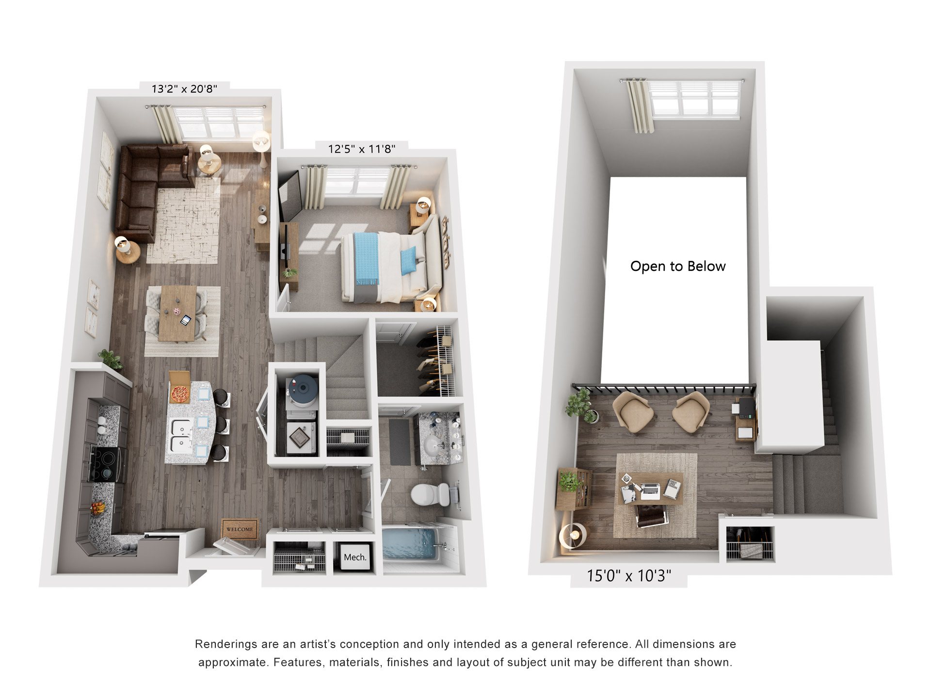 Floor plan for 1 bed, 1 bath, 871 sqft
